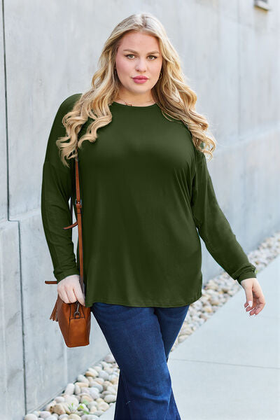 Basic Bae Full Size Round Neck Dropped Shoulder Women T-Shirt