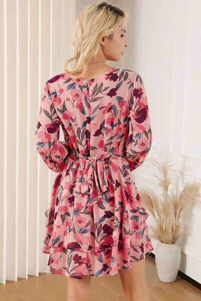 Printed Surplice Balloon Sleeve Women Mini Dress